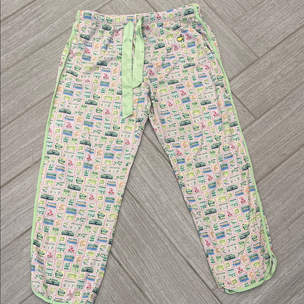 Women’s Cream Pastel Print Pajama Pants with Light Green Trim